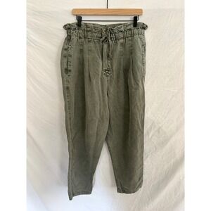 Free People Margate Pleated Trouser Pant in Olive Green Drawstring Size Large